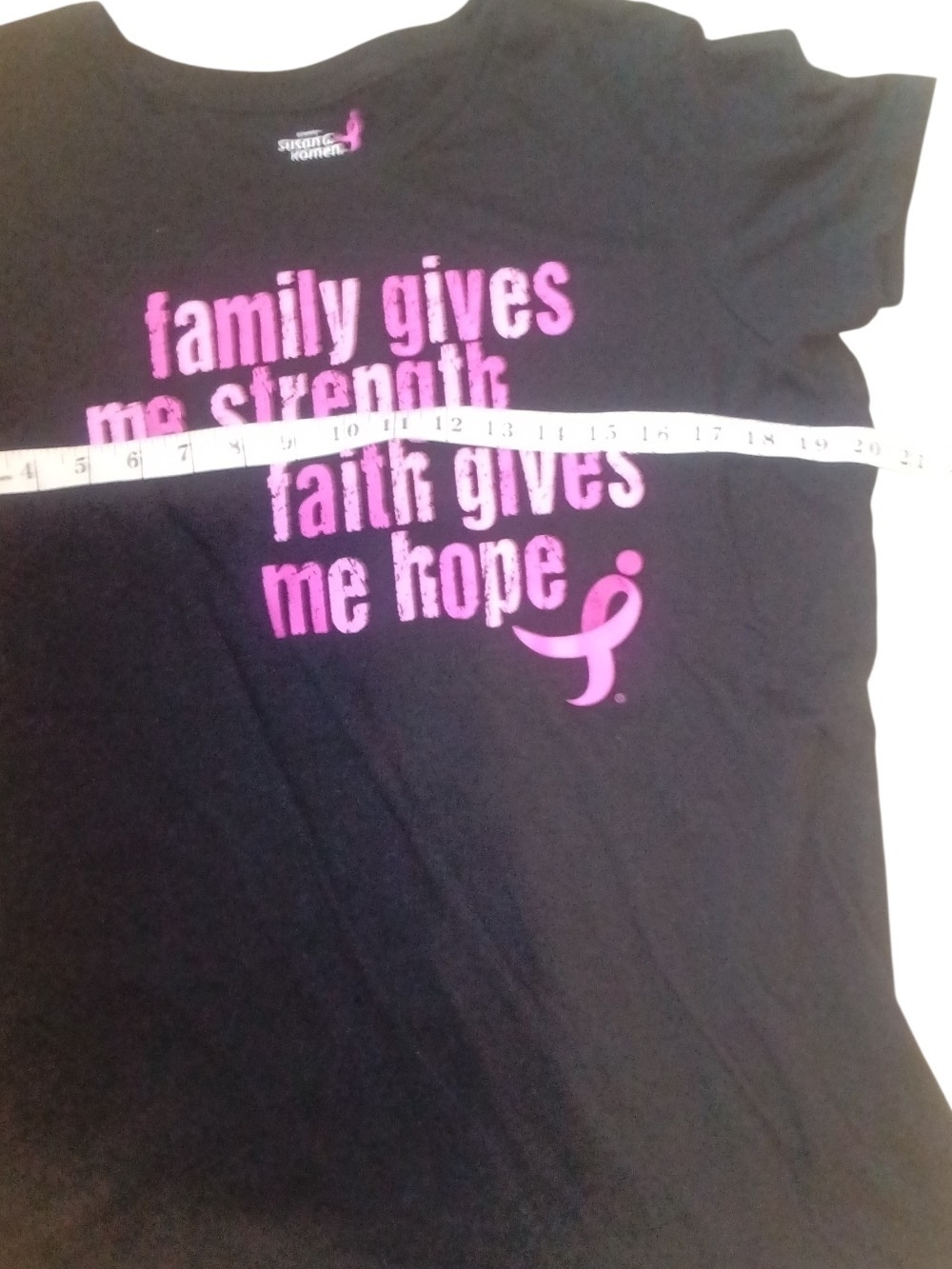 Black Short Sleeve Tee with Pink Breast Cancer Ribbon Graphic